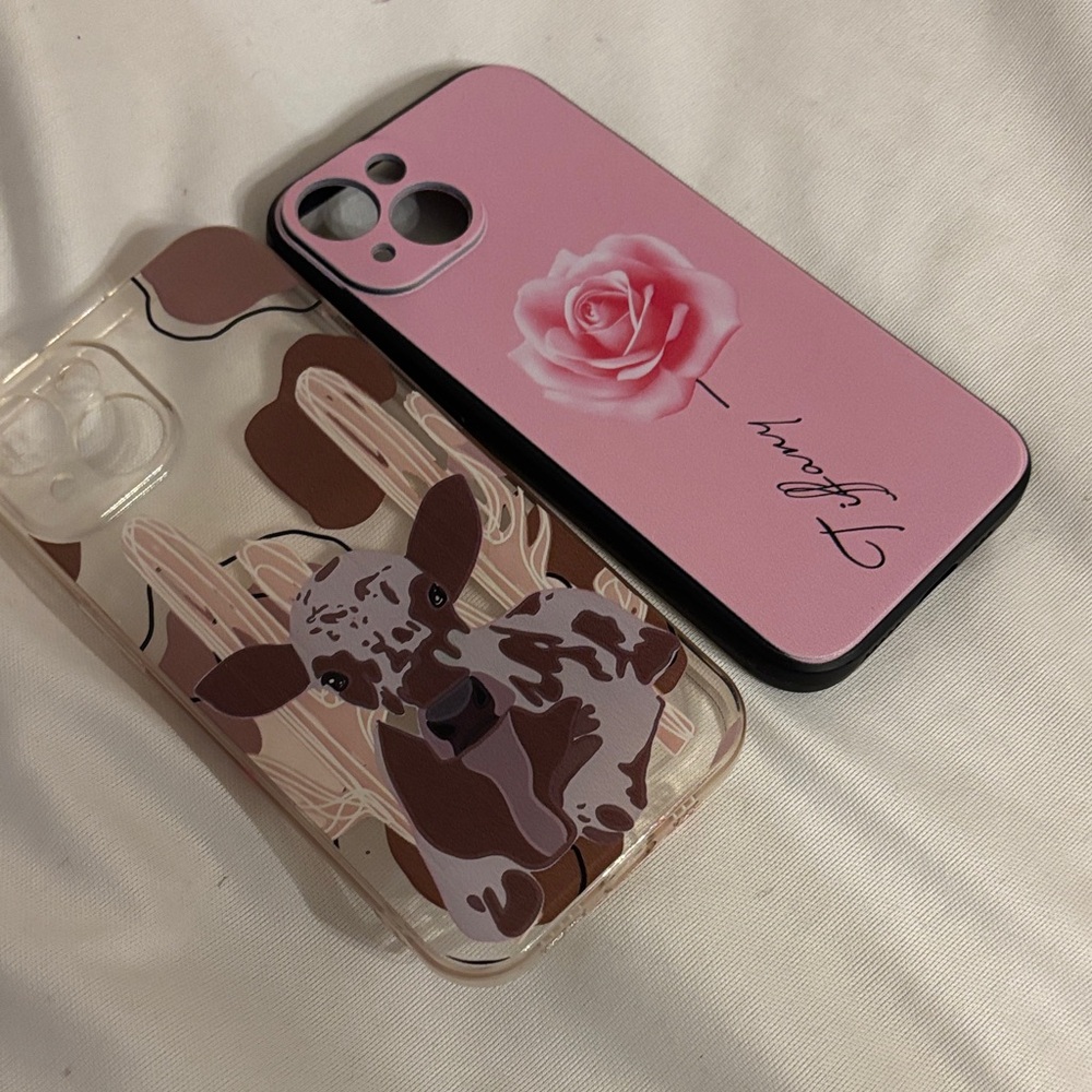 Pink Floral and Brown Cow Phone Case Set